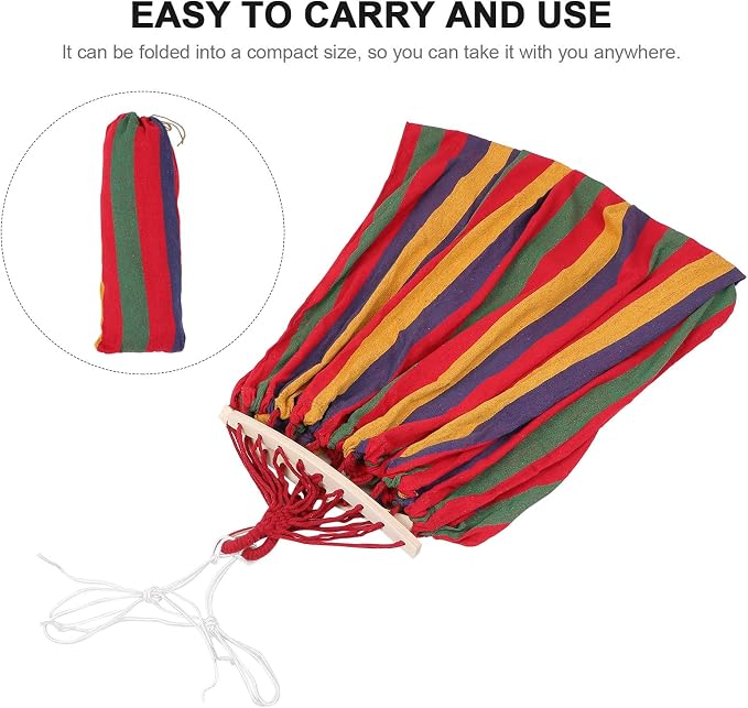 Double Outdoor Camping Hammock with Anti-tip Duckbill Buckle, Extra Wide Stripe Canvas for Travel, Garden, Beach 150kg Load Capacity, Portable Two-Person Hiking and Backpacking