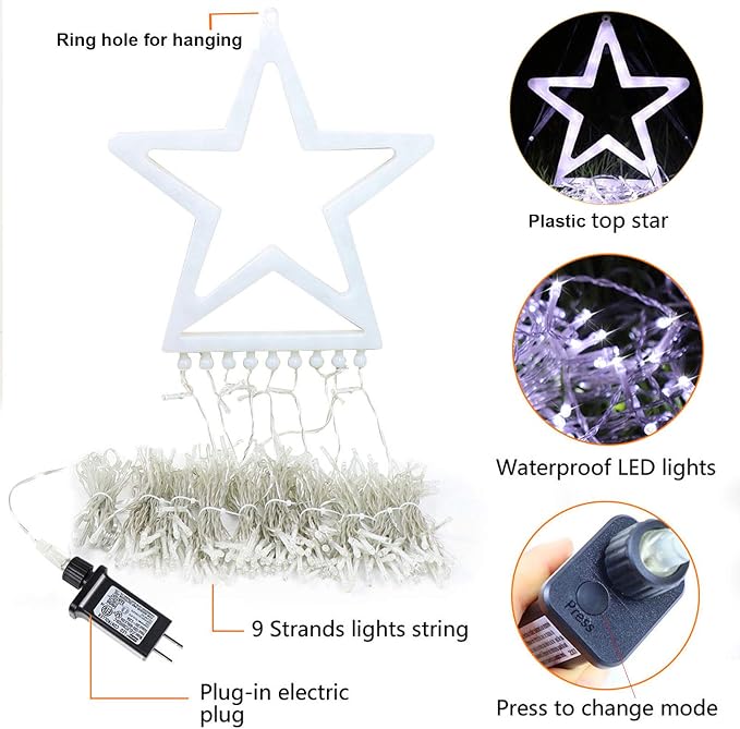 Christmas Decorations, Outdoor Christmas Lights, 320 LED Outdoor Christmas Tree String Lights with 12" Star Toppers [8 Modes& Waterproof] for Xmas New Year Holiday Decor (White)