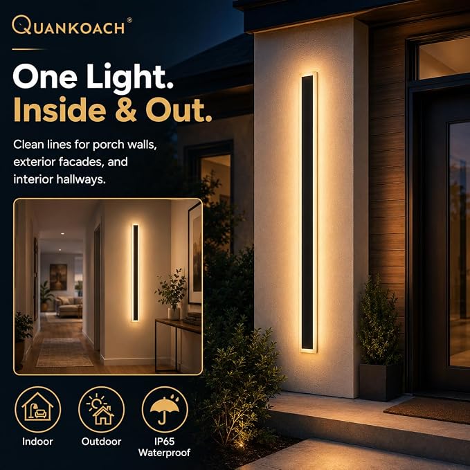 47.2" Outdoor Wall Lights, 2-Pack Remote Dimmable Sconces | Adjust 3000K–6000K lighting by remote for a modern garage, patio, porch or front door upgrade