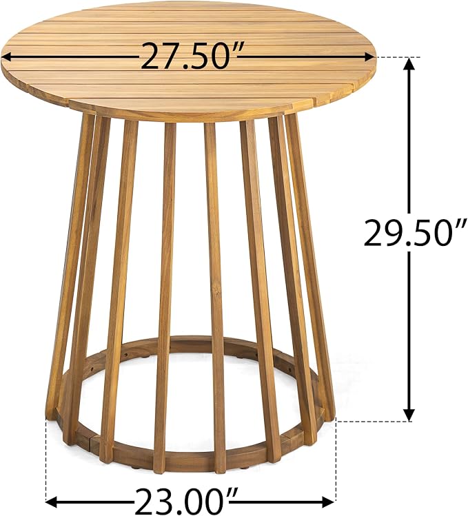 Christopher Knight Home Fenton Patio Garden Rustic Acacia Wood Dining Table, Outdoor Round Top Bistro Table, Outside Coffee Table, Sturdy and Weather-Resistant, Porch/Backyard/Balcony, Teak Finish