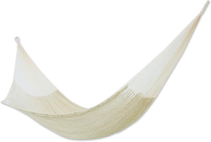NOVICA Natural Off White Hand Woven Cotton Mayan 2 Person XL Rope Hammock, 'Caribbean Beach' (Double)