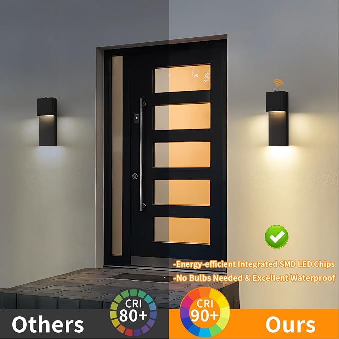 15'' Modern LED Outdoor Wall Sconce, Black Dusk to Dawn Lights,1 Pack | Auto ON-OFF, Waterproof Exterior House Lights, Hardwired Front Porch Light Fixtures for Garage, Metal, 3000K, Easy to Install