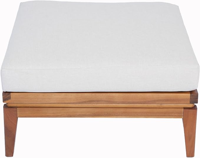 Merax Patio Outdoor Acacia Wood Ottoman, 27.56" Square Footrest with Water-Repellent Beige Cushion, Teak Finish Patio Ottoman Foot Stool for Backyard, Lawn, Balcony, Teak+ Beige