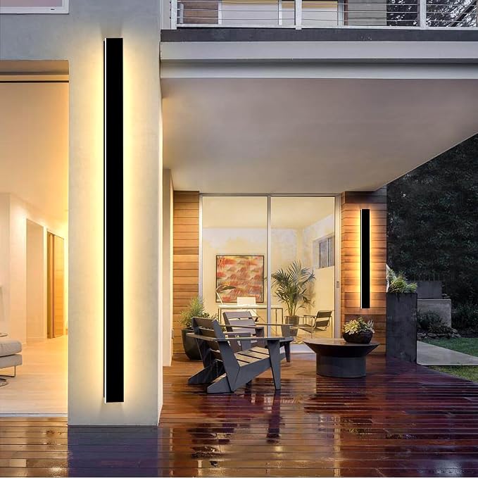 79inch Outdoor Wall Lights, Black LED Exterior Light Fixtures Wall Mount, Long Outside Porch Lights Wall Sconce 3000K, Long Strip Lighting for Garage, Hous