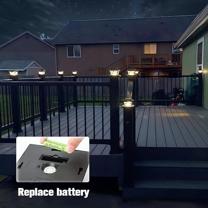 VOLISUN Solar Post Cap Lights Outdoor, Solar Powered Fence Cap Lights for 4x4 Vinyl/Wood, Black Waterproof Solar Deck Post Light 8Pack Cool/Warm for Garden Patio Porch