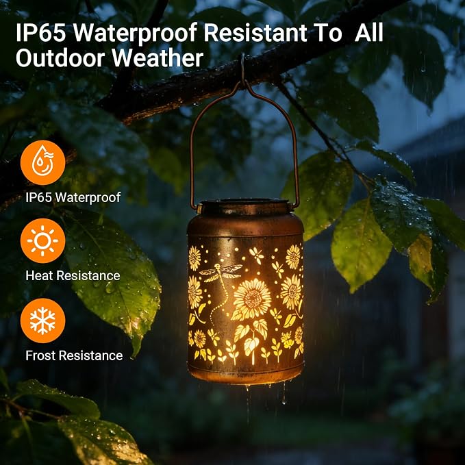 2 Pack Waterproof Dragonfly Solar Lantern Outdoor Hanging Garden Light | Colorful LED metal Dragonfly lantern; durable, waterproof outdoor decor perfect for patio, yard, or as a gift for women
