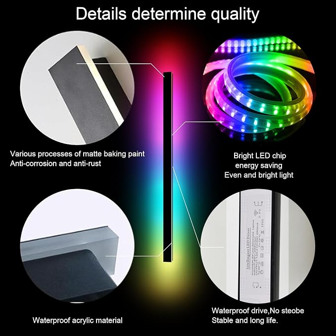 RGB Outdoor Wall Lights, Ip65 Waterproof Linear Led Modern Wall Sconce, 7 Colors and 358 Light Effects, Dimmable with Remote Modern Linear Exterior Light Fixture 47.25 inch (2 Pack)