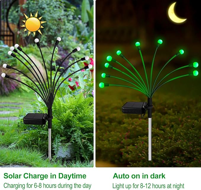 Kohlrabi Solar St Patricks Day Lights Outdoor, 4 Pack 32 LED Solar Green Firefly Lights Waterproof, Starburst Wind Swaying Light for Outside Yard Patio Planter Flower Bed Walkway Christmas Decoration