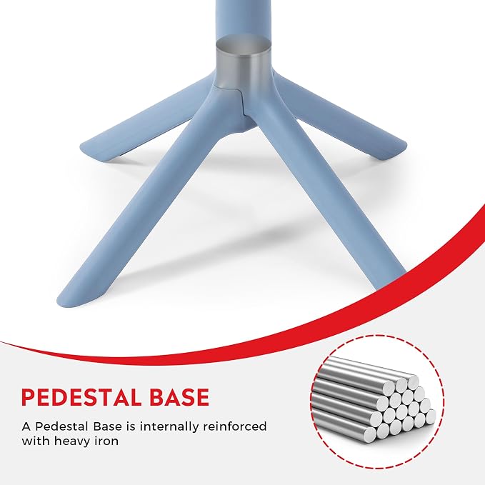 Costaelm Patio Table for 4-Person, Outdoor Patio PP Round Dining Table, All-Weather Bistro Dining Table for Backyard Deck Porch Poolside, French Blue