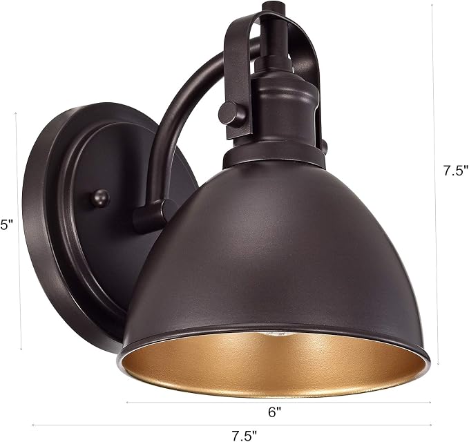 Oil Rubbed Bronze Gooseneck Wall Sconce, 7.5" Rustic Farmhouse Vanity Light, Barn Light Fixture for Bathroom, Bedroom, Garage, Porch, and Entryway