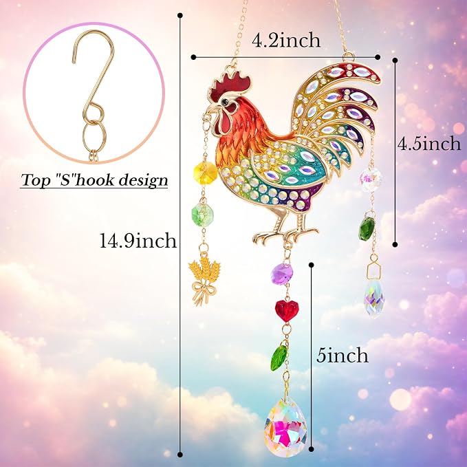 Chicken Gifts for Women, Hanging Crystal Suncatchers for Windows, Colorful Chicken Suncatcher Gifts for Mom Grandma Wife Rooster Lovers Christmas Birthday Mother's Day, Chicken Garden Home Decor