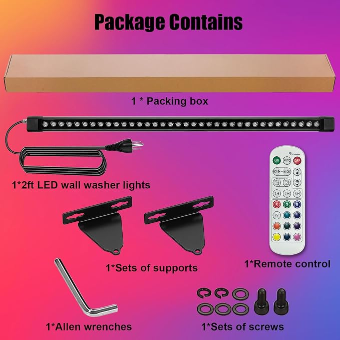 HNRLOY RGB Wall Washer Light Bar, 72W RGB Color Changing Landscape Wall Wash Lights, 47.2 Inch 120V Dimmable Stage RGB LED Light Bar for Hotel,Building,Christmas Garden Lighting