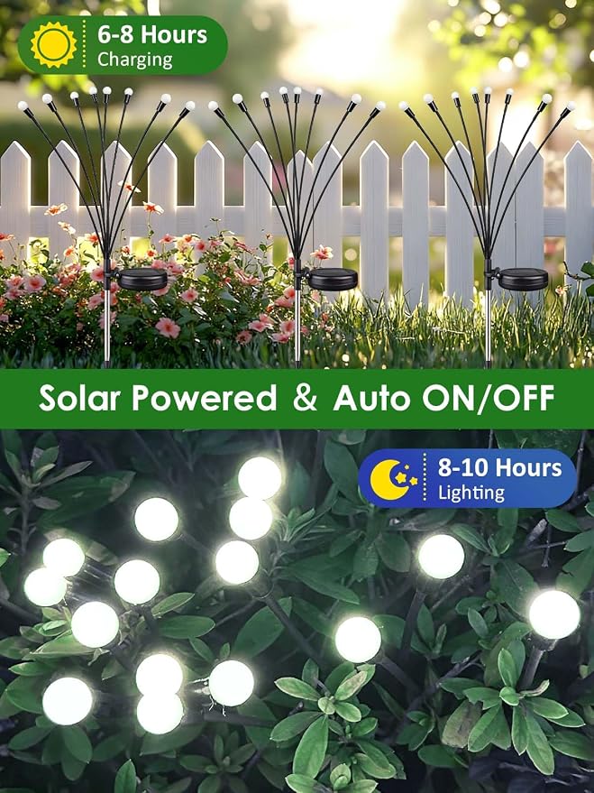 8 Pack Solar Garden Lights, 64 LED Firefly Lights Solar Outdoor Waterproof | 2 Lighting Modes, Sway with Wind, Solar lights Outdoor for Garden Yard Patio Pathway Holiday Decorations, Cool White