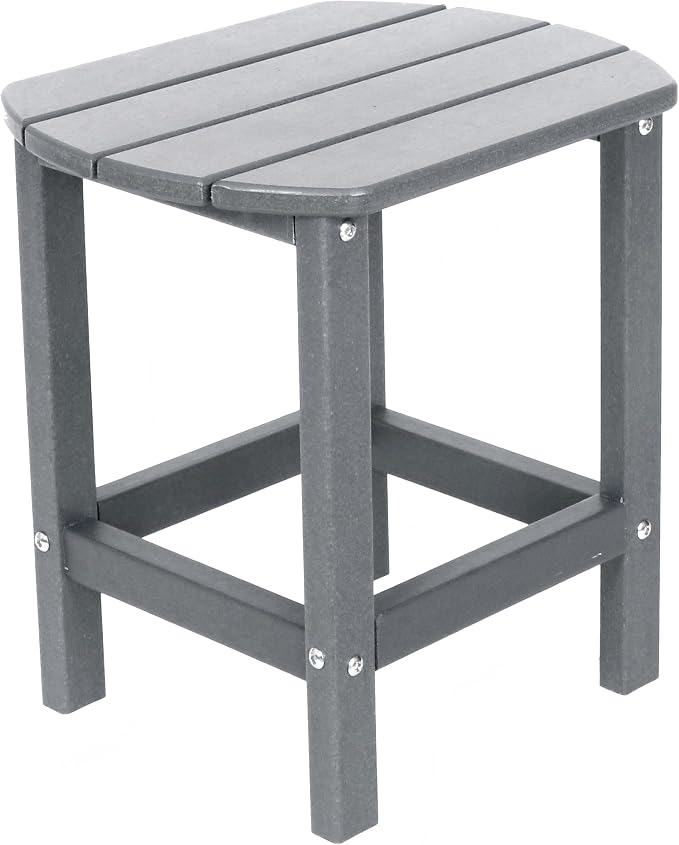 AMILY HDPE Outdoor Side Table, Weather Resistant Patio End Table, Heavy Duty Adirondack Side Table for Garden, Balcony, Poolside, Easy Assembly (Grey)
