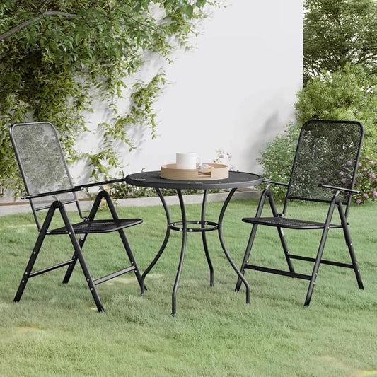 Outdoor Dining Set 3 Piece Expanded Metal Mesh with Foldable Chairs Adjustable Backrest for Patio Garden Backyard Balcony Porch Anthracite