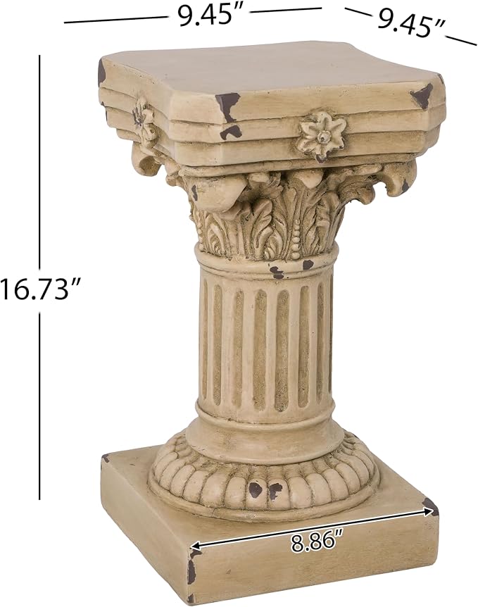Merax 16.73" H Corinthian Pedestal Plant Stand, MGO Decorative Pedestal Side Table for Indoor Outdoor Entryway Garden Home, Antique Yellow, No Assembly Needed
