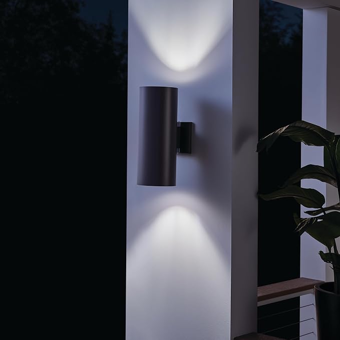 Kichler Cylinders 15" 2-Light Outdoor Cylinder Wall Sconce in Architectural Bronze, (15" H x 5.75 W), 9246AZ
