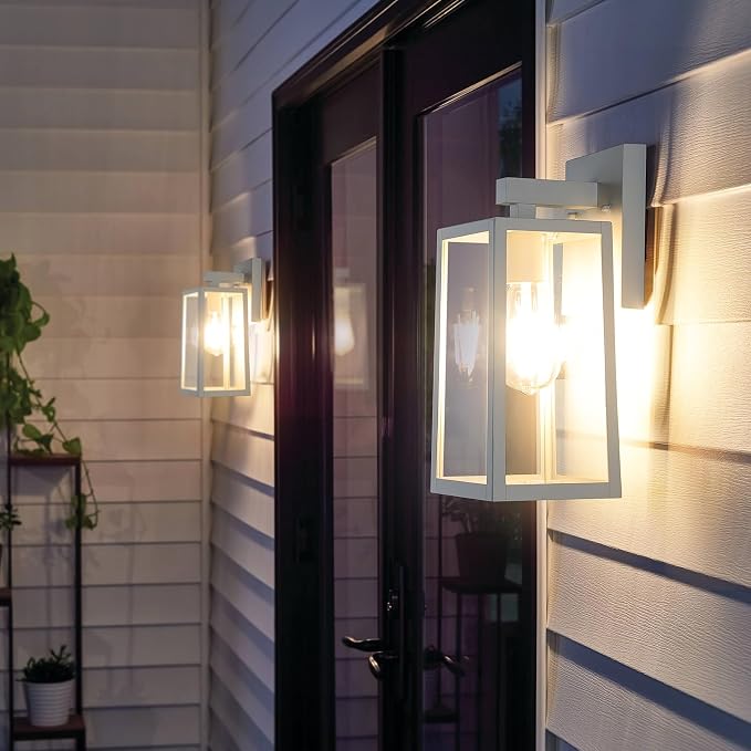 MAXvolador Outdoor Wall Lantern, Exterior Waterproof Wall Sconce Light Fixture, White Anti-Rust MountLights Clear Glass, E26 Porch Patio Lighting | Porch Wall Sconce White, Anti-Rust, E26 Socket, Clear Glass, Outside Wall Mount Light, Front Door Lighti...