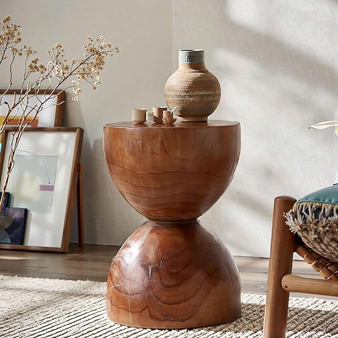 Tree Stump、Wood Side Table、Round Wood Coffee Table, Wooden Stool, Side Table, Round end Tables Living Room(Color:Brown)