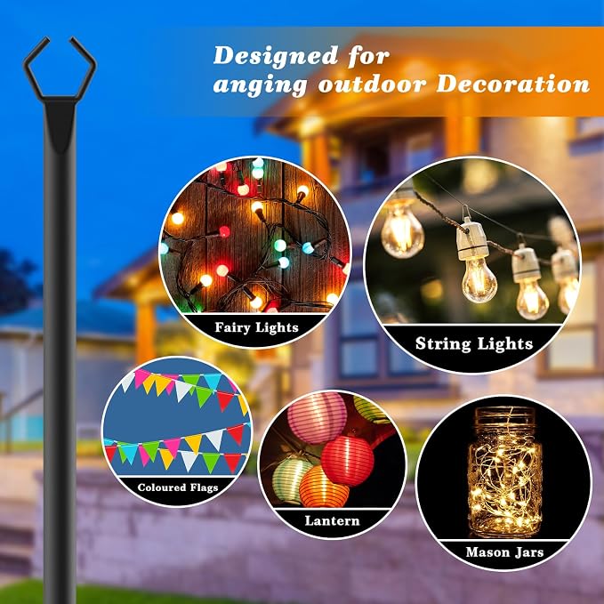 Mutovlin 2 Pack String Light Poles,10 Ft Light Poles for Outside String Lights,Outdoor Lights Pole with Fork,Metal Poles Stand for Patio Deck Backyard (10FT 2 Pack)