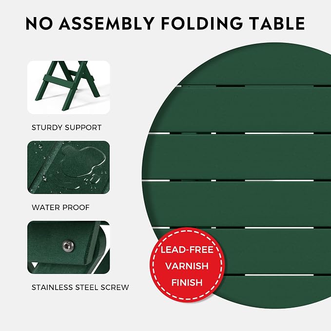 Costaelm Outdoor Bistro Table, Patio Round Portable Folding Bar Height Table Tall Balcony Pub Small High Top for Front Porch Deck, Backyard, Garden, Dark Green