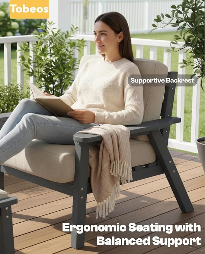 HDPE Patio Furniture Set 8 Seats, Outdoor Couch with Washable Thick Beige Cushions & Side Table, Outdoor Sectional Furniture for Backyard, Deck, Lawn, Porch (Gray Frame)