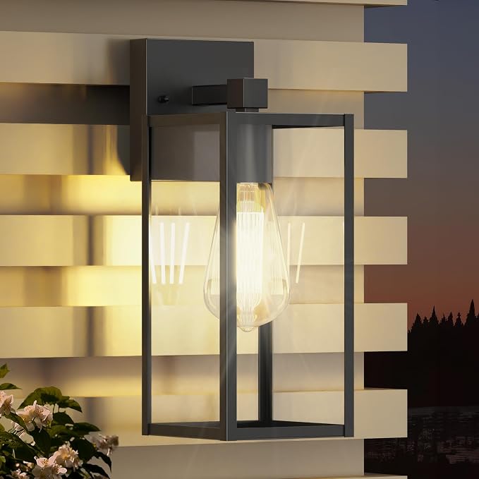 WIHTU 13in Outdoor Porch Light Wall Mount, Exterior Lighting Fixture | Waterproof, Anti-Rust Metal Frame, Tempered Glass, E26 Base, Easy Install, Wall Sconce for Patio, Garage, Entryway, Doorway