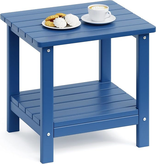 UDPATIO 2-Tier Side Table, 19x16x17.8 in, Blue, Adirondack End Table, Indoor & Outdoor Use