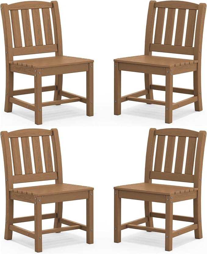 SERWALL Outdoor Dining Chairs Set of 4, Brown | All-Weather HDPE Patio Armless Chairs Suitable Outdoor Dining Table