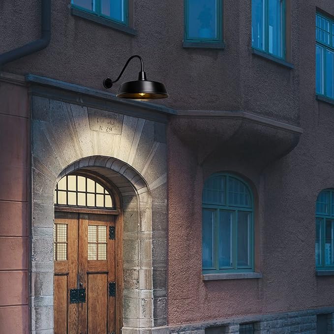 Gooseneck Barn-Lights Outdoor Fixture - 24 inch Farm Style Black Large Lighting Farmhouse Exterior Sconce Wall Light for House, Dusk to Dawn Sensor Front Door Porch Garage (24 inch)