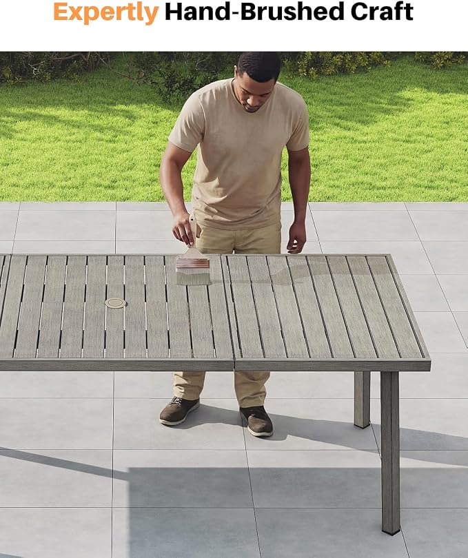 9-Piece Outdoor Dining Set, Never-Rust Aluminum Patio Dining Set with 2 Swivel Chairs, Patio Table and Chairs Set with Washable Cushions, Outdoor Furniture Set for Deck, Backyard, Gray Oak
