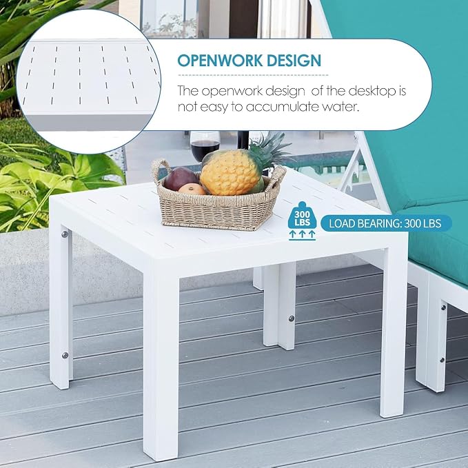NICESOUL Extra Large Aluminum Patio Furniture Set with End Table, All-Weather 29" Wide Deep Seats Outdoor Sofa Conversation Set, Contemporary Sectional Couch for 10 Seats, for Garden, Turquoise