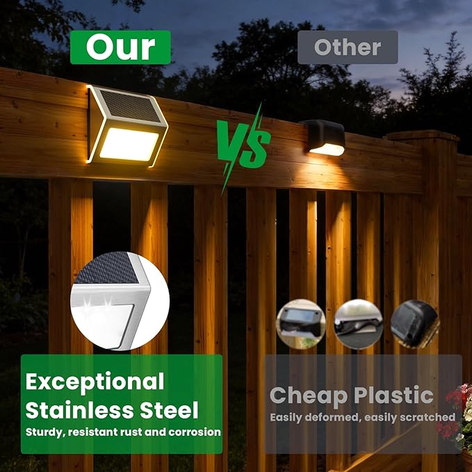 JSOT Solar Lights Perfect for Deck, Fence, Stair, Step Decor-Warm White-12P | Stainless Steel, Waterproof, Solar Powered, Garden, Patio, Deck Rail