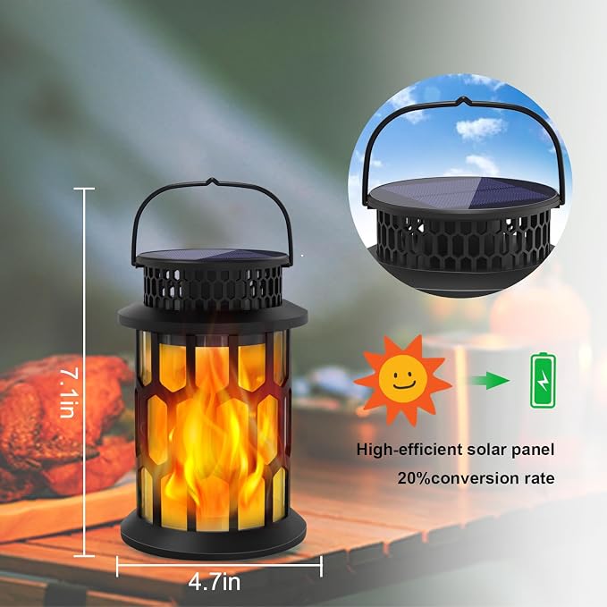 Solar Lights for Outside, Upgraded Solar Lanterns Flickering Flame Outdoor Waterproof Hanging Lanterns Decorative Solar Powered Outdoor Lighting LED Flame Garden Lights for Patio Deck Yard, 4 Packs