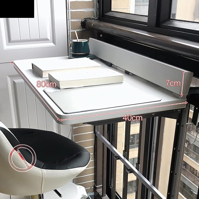 Adjustable Folding Balcony Bar Table, 5 Heights, Aluminum & Stainless Steel, White, 120x40cm, Outdoor Patio Side Table, Space-Saving Design White 120 * 40cm