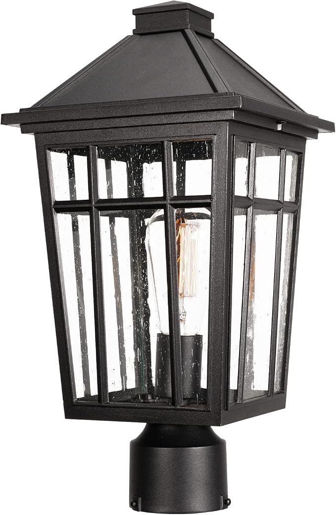 Darkaway Large Outdoor Post Lights Lamp Post Light Fixture, 17inch Waterproof Aluminum Post Lamp with Glass, Fence Deck Lighting for Garden, Patio, Pathway (Large，Black)