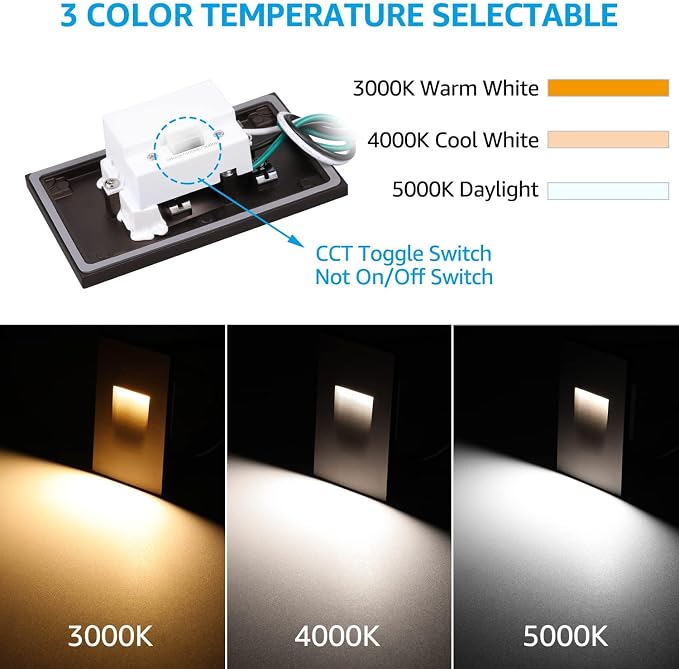 LEONLITE 6-Pack 3CCT 120V LED Step Lights, Vertical, Oil Rubbed Bronze | 110LM, 5%-100% Dimmable, CRI90, ETL, Indoor Outdoor Stair Lights, Wet Location, 3000K/4000K/5000K, Aluminum