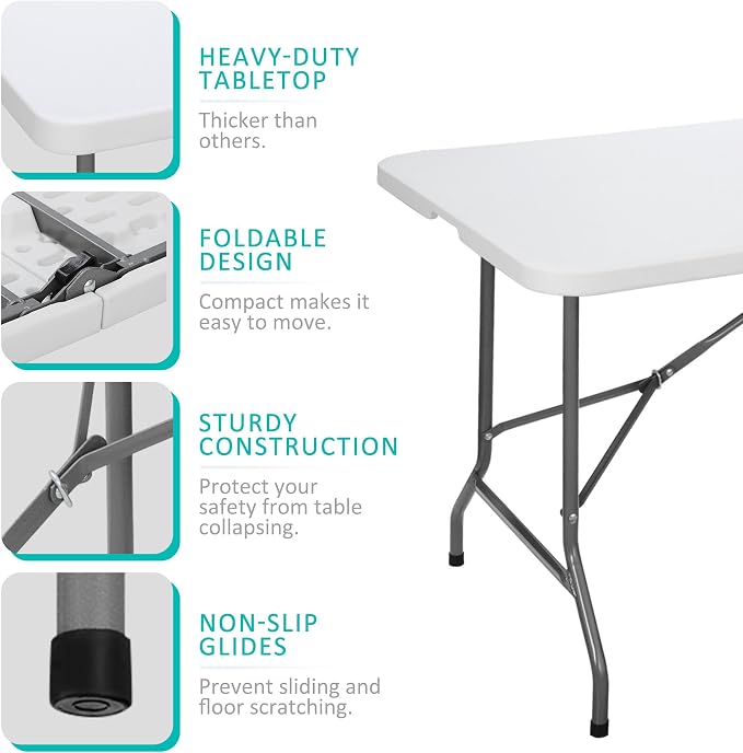 SUPER DEAL 6FT Folding Table for Indoor Outdoor, Portable Heavy Duty Fold-in-Half Plastic Dining Picnic Party Camping Table with Carrying Handle