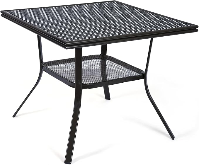 Outdoor Patio Dining Table for 4 People, 35.2" All Weather Hand-Woven PE Rattan Square Table for Garden Backyard Porch Poolside, Black&White