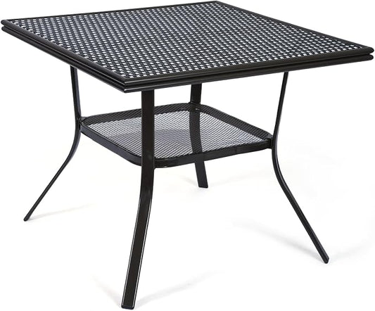 Outdoor Patio Dining Table for 4 People, 35.2" All Weather Hand-Woven PE Rattan Square Table for Garden Backyard Porch Poolside, Black&White