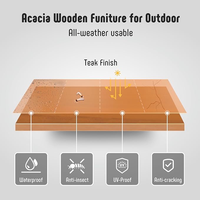 Werph 4-Piece Acacia Wood Outdoor Patio Furniture Set | Patio Sofa Bench and 2 Sofa Chairs with Table & Padded Cushions, Patio Lounge Conversation Set for Balcony Deck Backyard