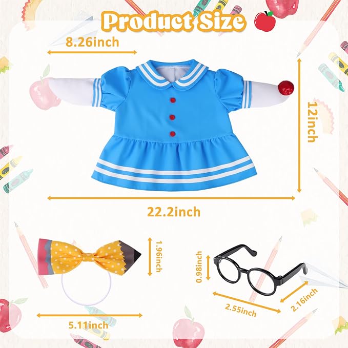 Porch Goose Back to School Outfit - 23 Inch Teacher Porch Goose Outfits with Pencil Bow, Glasses and Apple, Cute Back to School Goose Clothes for Outdoor Garden Yard Classroom Decor