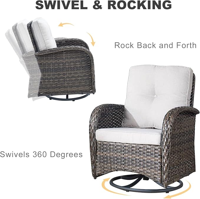 HUMMUH 5-Piece Patio Furniture PE Wicker Outdoor Conversation Set,All-Weather Rattan Swivel Chairs Outdoor Glider Couch for Backyard,Poolside,Deck