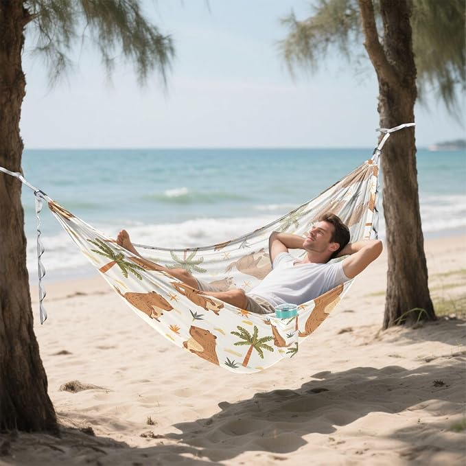 Camping Hammock Outdoor Hammocks for Outside Capybara Palm Tree Beach Trees Portable Lightweight with Pockets Tree Straps Indoor