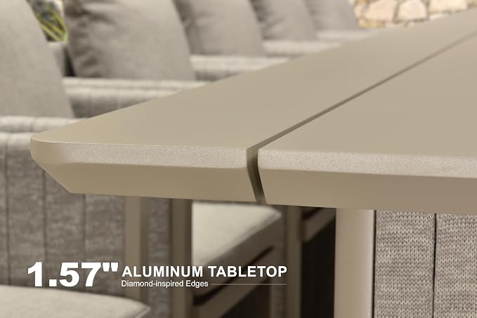 PURPLE LEAF Luxury 12-Person Outdoor Dining Set 189-Inch Aluminum Patio Table with Handwoven Olefin Rope Chairs, Cushioned Seating for Large Gatherings, Estate Patio and Poolside Entertaining Beige