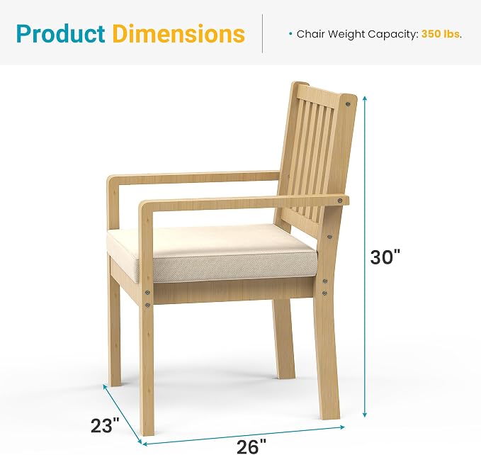 FansaFurn Acacia Patio Chairs Set of 2 for All-Weather, Solid Wood Outside Furniture with 3.1" Thick Cushions, Modern Outdoor Chairs for Backyard, Porch, Garden, Indoor Use, Brown