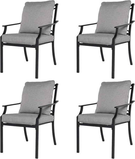 Grand patio Dining Chairs Set of 4，Outdoor Fixed Patio Dining Chairs Set of 4，Fixed Dining Chair，Outdoor Dining Chairs with Grey Cushions, Patio Chairs for Outside, Garden Lawn Porch, Backyard