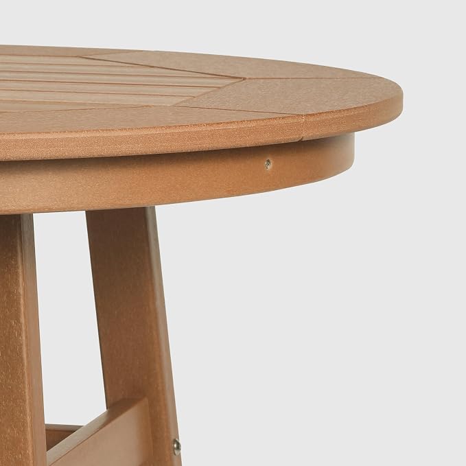 WestinTrends Outdoor 35" HDPE Round Patio Counter Height Bar Table, Teak
