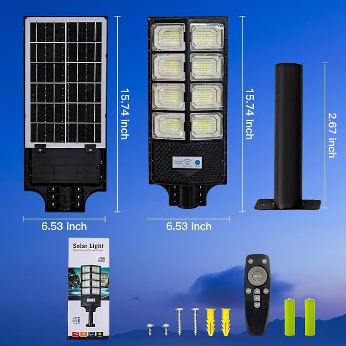Solar Street Lights Outdoor, IP67 Waterproof, with Motion Sensor, Remote, and Auto Dusk to Dawn | Bright 6500K LED Solar Powered for Patio, Garden, Garage, Courtyard & Parking Lot