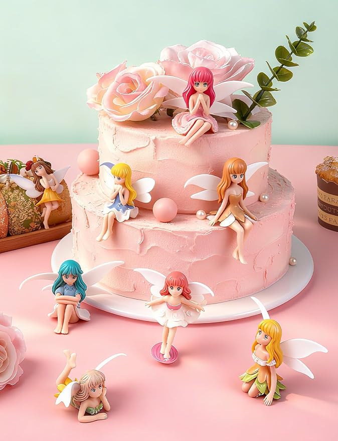 8Pcs Mini Fairy Garden Accessories Outdoor, Fairies for Fairy Garden | Small Fairies Figurines, For Decor Cake